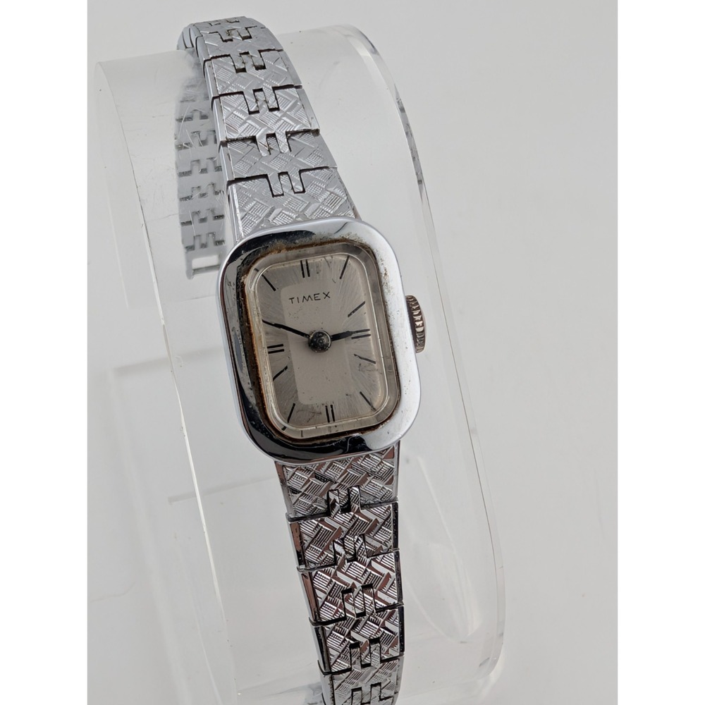 Vintage Timex Mechanical Women's Watch 15mm Case Silver 6" Band- Working